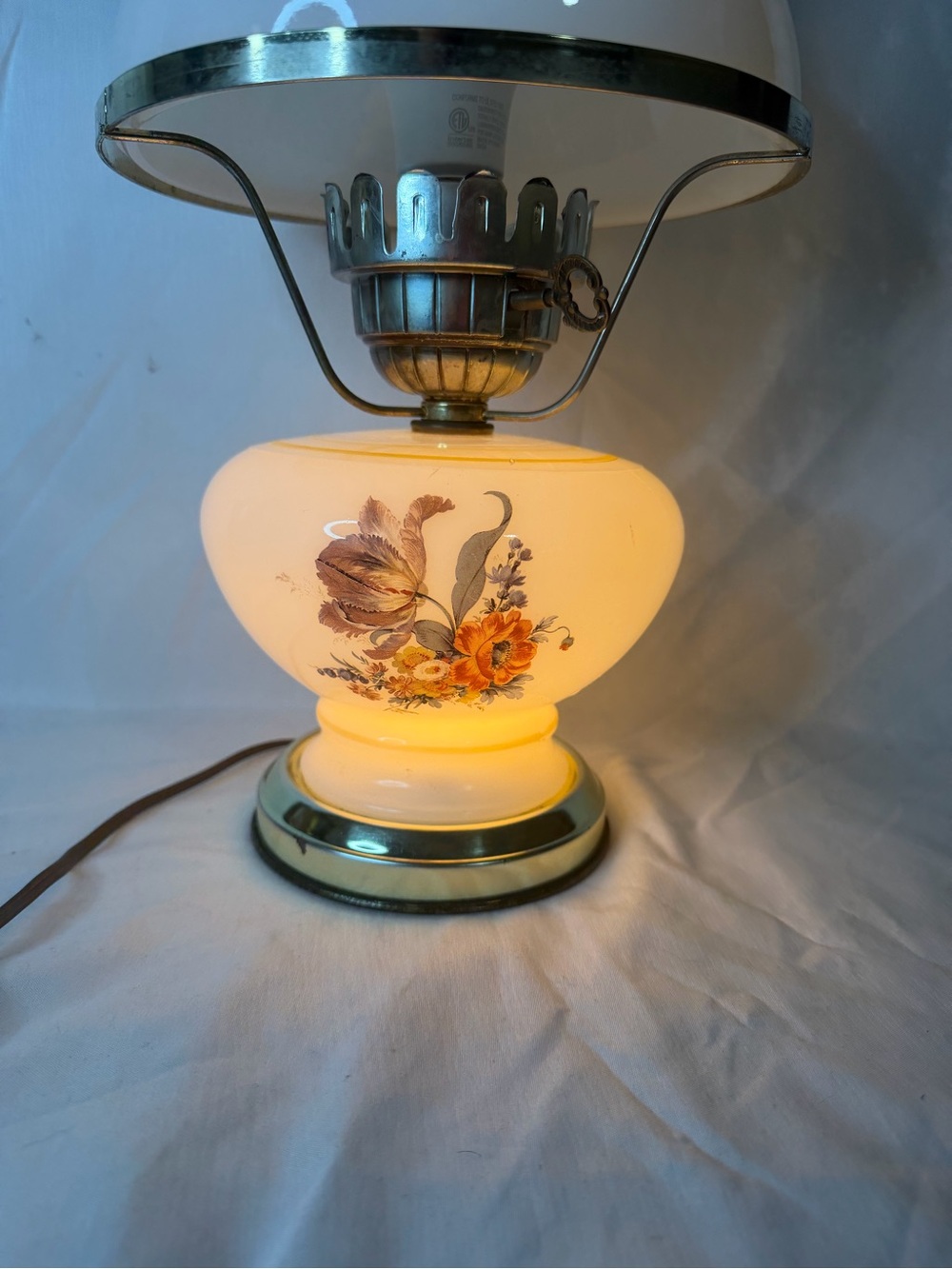 Vintage Floral Milk Glass "Gone With The Wind" Style Hurricane Lamp - Picture 3 of 16